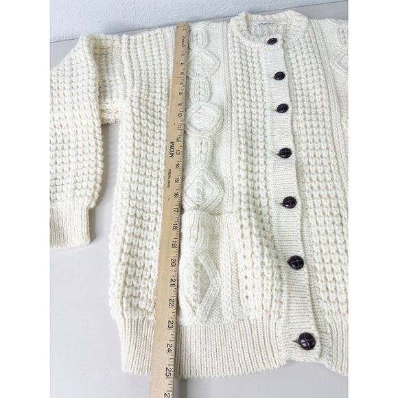 Bonner Large Irish Wool Sweater Chunky Cable Knit Fisherman Cardigan Cream New - Picture 9 of 10